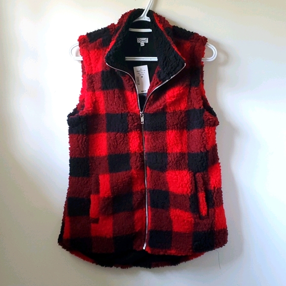 Kismet Jackets & Blazers - Buffalo Plaid teddy fur vest
